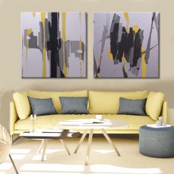 Pareja de Abstractos en Gris y Amarillo Díptico impreso para salón
