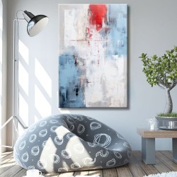 cuadro abstracto vanguardia en azul y rojo sobre grises impreso para sala