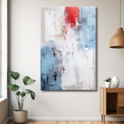 cuadro abstracto en grises y rojo vertical para sala de estar u otros espacios
