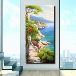 Cuadro acantilado costa brava y árboles paisaje mediterráneo impreso para escalera de salón