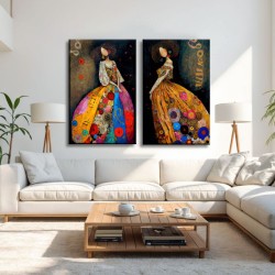 Pareja de Cuadros de Meninas con Vestidos Coloridos inspirados en Klimt para salón