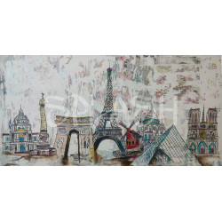 Cuadro de Paris Skyline pintado a mano