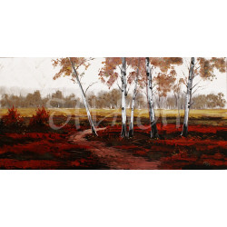 Cuadro de paisaje en rojo y ocres