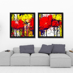 Cuadros de flores con marco rojo y amarillo