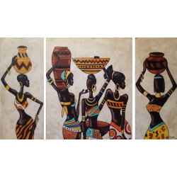 Cuadro tríptico mujeres africanas coloridas