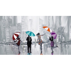 Figuras con paraguas bajo la lluvia