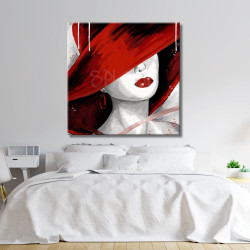 Cuadro Dama labios y sombrero rojo para dormitorio