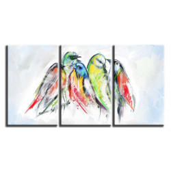 Cuadro tríptico con pájaros coloridos