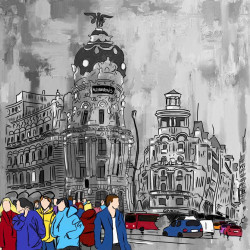 Madrid edificio Metrópolis blanco y negro