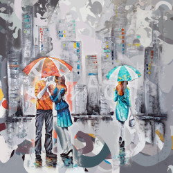 Cuadro figuras con paraguas abstracto