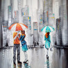 Cuadro pareja bajo la lluvia con paraguas