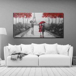 Cuadro de París con figuras bajo la lluvia gris y rojo