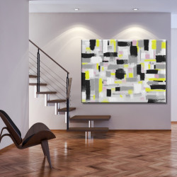 Cuadro abstracto amarillo sobre grises para salón