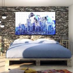 Skyline abstracto pop art en azules para dormitorio