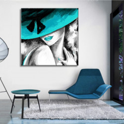 Cuadro de Mujer con sombrero turquesa para sala cuarto de estar