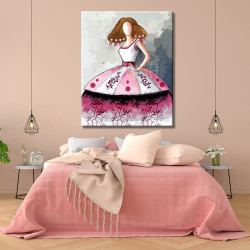 Cuadro de menina moderna en grises y rosa para dormitorio